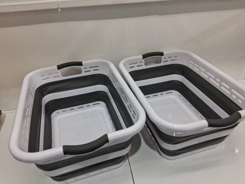 2PK POP AND LOAD COLLAPSIBLE LAUNDRY BASKETS - 24" X 17.2" X 10.7" - BLUE/WHITE (MODEL: 2787084) image 5