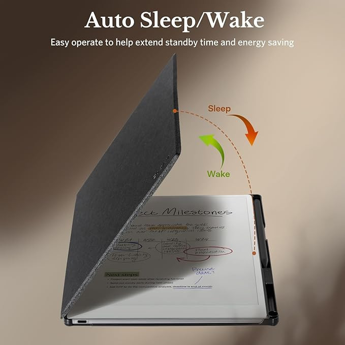 cobak Tablet case FOR Remarkable Paper Pro Color 11.8" 2024 release with Built-in Pen Holder, Nibs Holder, & MAGNETIC AUTO-WAKE/SLEEP - black image 2
