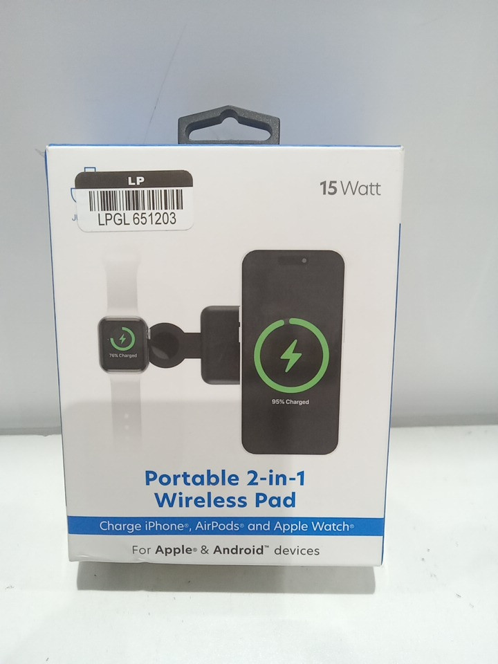 Just Wireless Portable 2-in-1 Wireless Charging pad for Apple & Android - 15W - Black (model: 04101-v) image 2