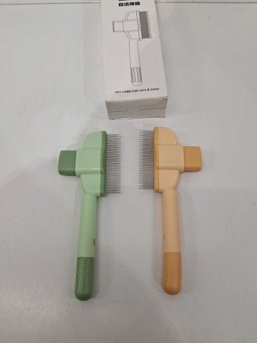 2pk TemApex Self-Cleaning Pet Comb - orange/green image 3