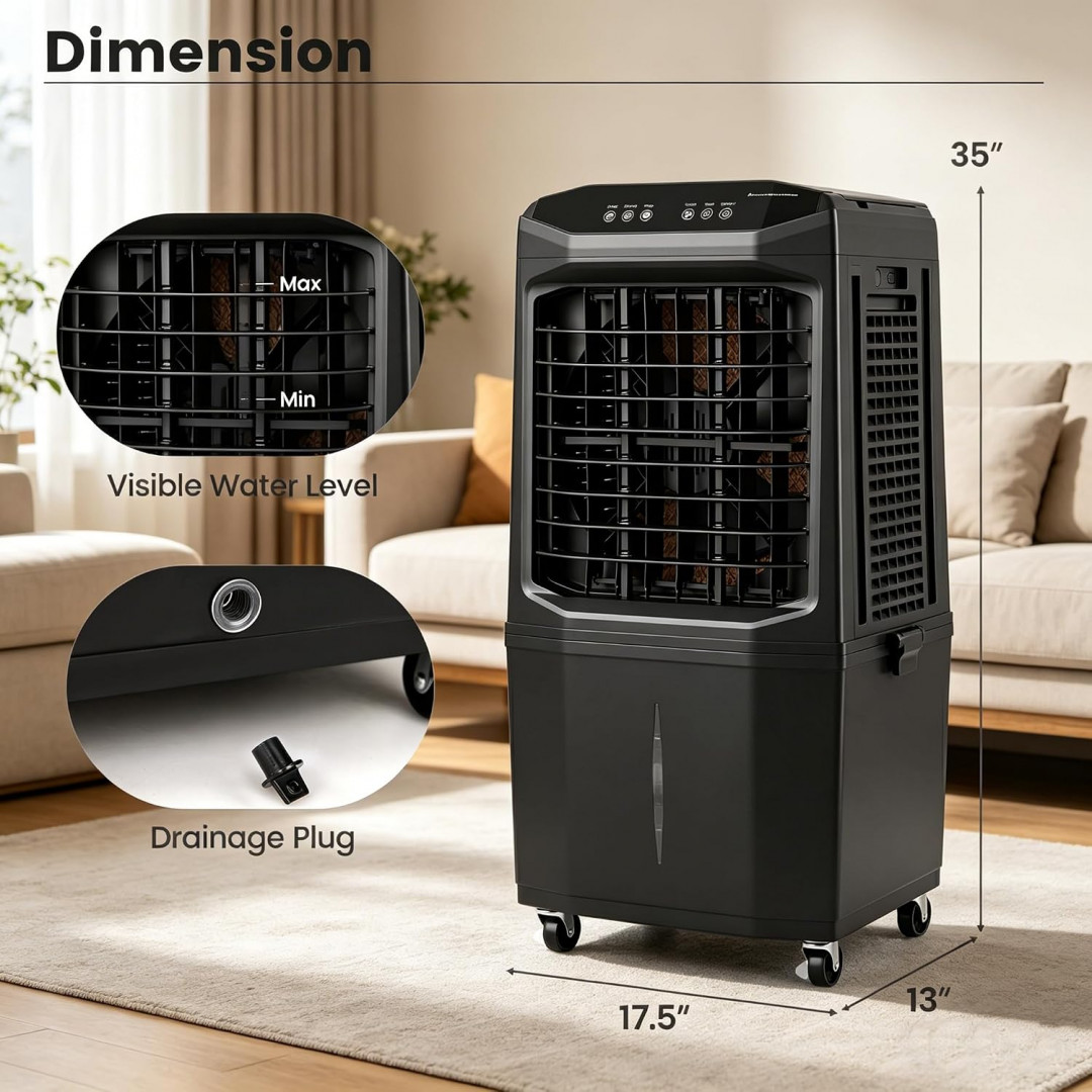 KOTEK Air Conditioner on wheels with remote - 7GAL - 35" - Black (Model: ES10672US-BK/KC-923R) image 2