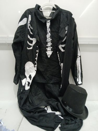 2PC MEN'S PARTYHOLIC SKELETON COAT AND HAT - OSFM - BLACK/WHITE image 2