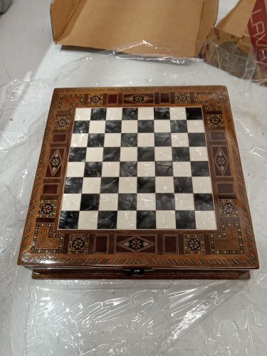 33PC Wooden Mosaic Chess Board Chess Board with Internal Storage Box - 11" - silver/gold/brown image 2