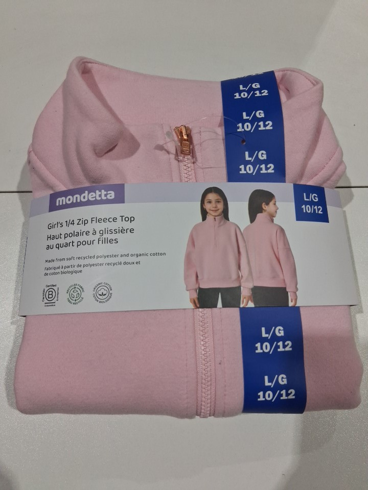 Girl's Mondetta 1/4 Zip ORGANIC COTTON Fleece Top - Large (10/12) - Pink (Style: 1882626) image 2