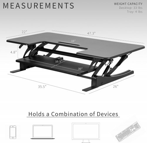 vivo height adjustable standing desk converter riser with keyboard tray - 47" x 22" - black - (model: desk-v048v) image 2