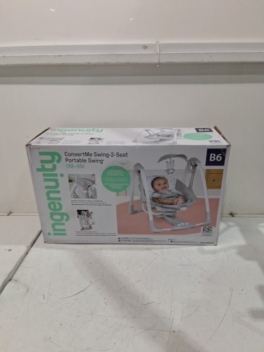 Ingenuity 2-in-1 convertme compact portable baby swing & seat with vibrations & nature sounds - battery powered - 20lbs max - raylan theme/grey (model: ‎12189) image 2