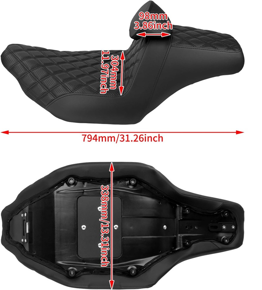 HDBUBALUS One-piece Design Two Up Seat with Small Backrest - FITMENT FOR SELECT HARLEY DAVIDSON MODELS - #2 BLACK STITCHING (MODEL: REUSCB016607) image 2