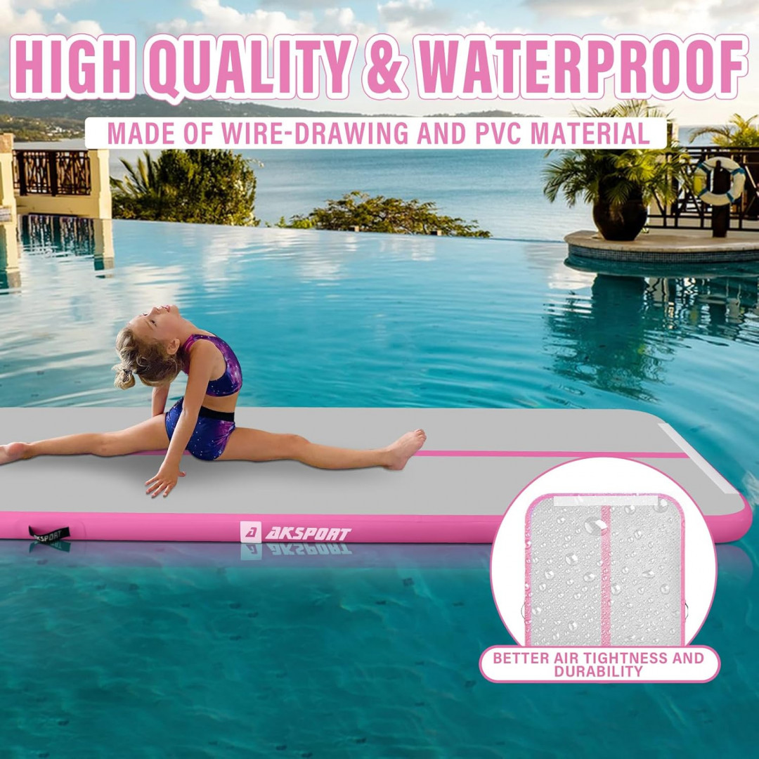 AKSPORT Inflatable Gymnastics Air Tumbling Mat - 20ft x 3.3ft - Pink/Grey image 2