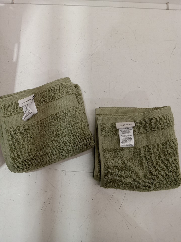 2pk Welhome Waffle Texture Hand Towels - 15.35" x 30" - green image 2