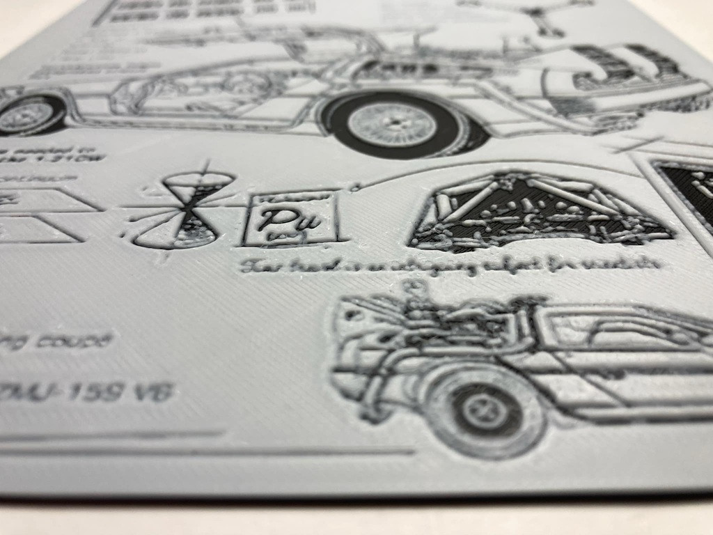 8.5"x7" 3D Printed - DeLorean schematics from Back to the Future- Textured Photo image 2
