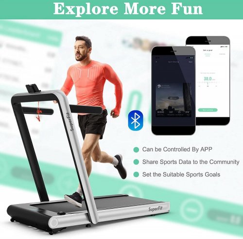 DORTALA 2-in-1 compact under desk Folding Treadmill Remote with APP Control Bluetooth Alexa, HRC Function, LED Touch Screen for home and office - 4.75HP - Silver (model: SP37424SL) image 2
