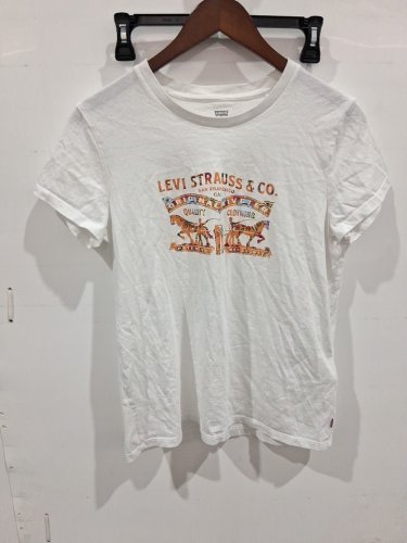 women's levi's horse design short sleeve shirt - medium - white (style: 1501202) image 2