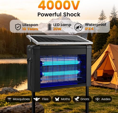 uvcool plunge solar powered Electric bug zapper - 17.7" x 11.4" - 4000v/2100sq.ft - black (model: hl-912) image 4