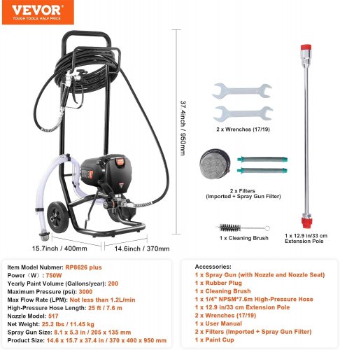 ELECTRIC HIGH PRESSURE AIRLESS PAINT SPRAYER WITH EXTENSION ROD AND STAND - 750W - 3000PSI - Grey (MODEL: RP8626) image 3