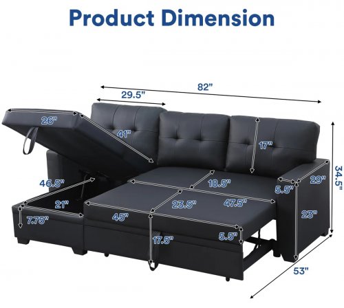 Modular Faux Leather Chaise With Storage - 29.5" x 46.5" - Black (Model: DV5016) image 2