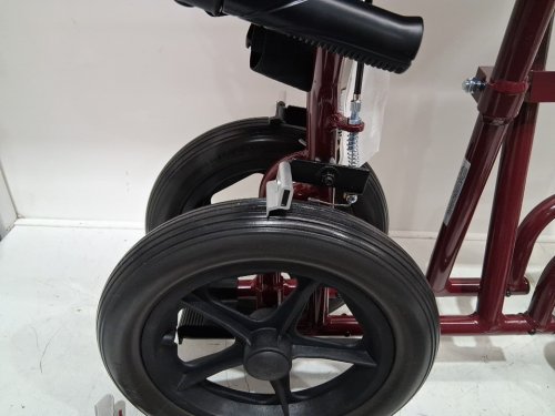 MEDLINE BASIC ALUMINUM TRANSPORT WHEELCHAIR 12" REAR WHEELS WITH BRAKES - 19"/300lbs capacity - RED/black (MODEL: MDS808210ARE) image 5