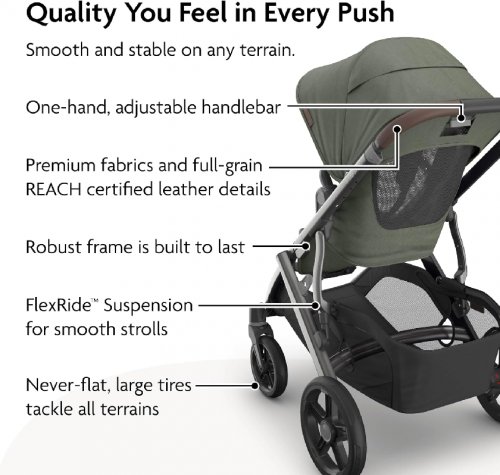 UPPAbaby Vista V3 CONVERTABLE 30+ configurations Single-to-Double Stroller System with bug/rain shield & storage bag - 50lbs max - evelyn/meadow green - (MODEL: 0303-VSO-NA-EVE) image 4