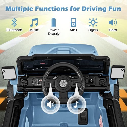 OLAKIDS Battery Powered Electric Ride on Truck Vehicle with Remote Control, Bluetooth, Power Display, LED Lights, & Music Player - 66LBS CAP -24V - 25.5" x 39.5" x 25" - Blue (Model: TQ10317) image 3