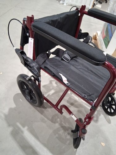 MEDLINE BASIC ALUMINUM TRANSPORT WHEELCHAIR 12" REAR WHEELS WITH BRAKES - 19"/300lbs cap - RED/black (MODEL: MDS808210ARE) image 5
