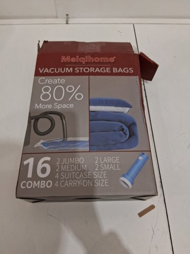 16pc meiqihome vacuum storage bags with electric pump - 2 jumbo/2 medium/4 suitcase/4 carry-on/2 large/2 small - blue (model: MQ-DB16) image 2