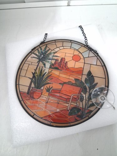 Dreamloom Hanging Desert Sunset Stained Glass Window panel - 7.8” - brown/green (model: XVD) image 3
