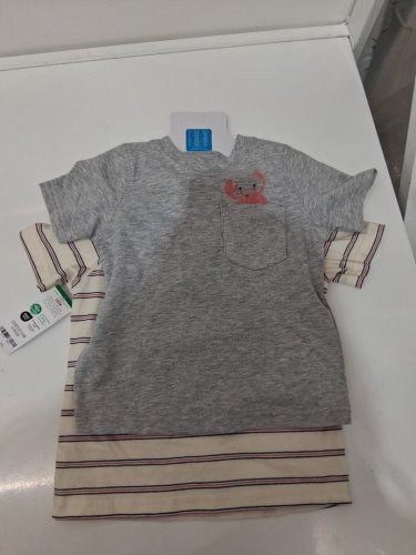 2PC boy's carter's t-shirts - 18 months - grey/crab beige/stripe image 2