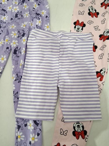 3 ASSORTED GIRL'S BOTTOMS - 2 LONG PANTS, 1 SHORTS - MEDIUM (7/8) - BLUEY PURPLE/MINNIE MOUSE PINK image 3