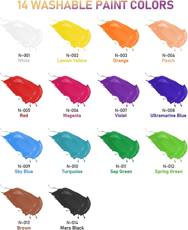 14PK NICPRO BULK ACRYLIC WASHABLE TEMPERA PAINT KIT, ART & PAINTING SUPPLIES (FINGER PAINTING) - 1L EACH (1000ML) - MULTI COLOR (MODEL: ‎MG-673) image 2