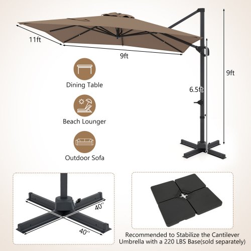 Costway outdoor cantilever patio umbrella with 360° Rotation - 11ft x 9ft - beige - (model: NP13286BE) image 2