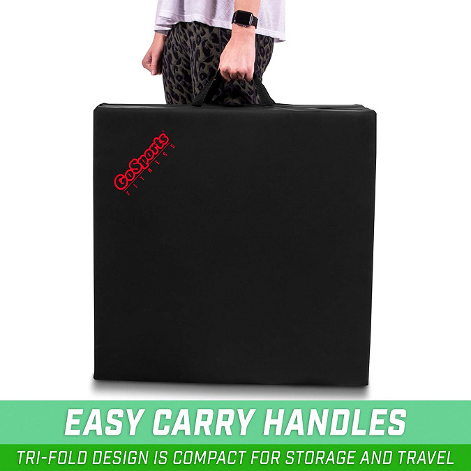 GOSPORTS Tri-Fold Exercise multi-purpose Fitness Mat with carry strap- 6ft x 2ft - Black (MODEL: GSF-MAT-6x2-BLACK) image 2