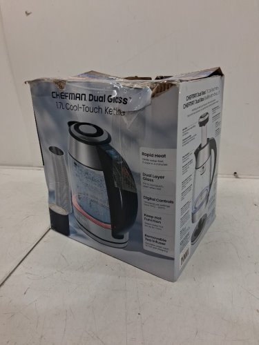 chefman dual-glass cool touch digital kettle with tea infuser - 1500w - 1.7L - stainless steel/black (model: rj11-17-cti-dg/1992747) image 4