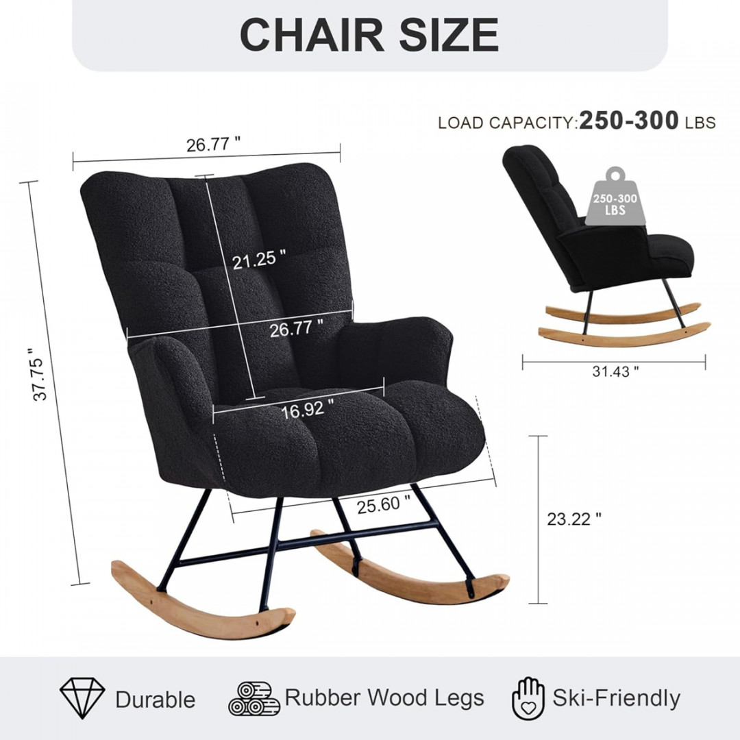 Zedachica button tufted Rocking Chair - 37" x 26" - black (Model: tdryy-01-black) image 2