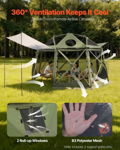 Pop up Gazebo Screen Tent with Removable Top and Carry - 13FT X 13FT - 10 Person Cap - ARMY GREEN (MODEL: YR13X13Military Green-13) image 2