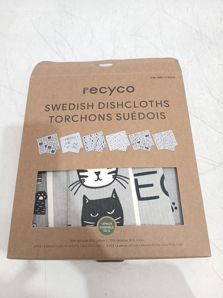 10Pc Recyco plant based Swedish dishcloths - cat print (MODEL: 1796215) image 2