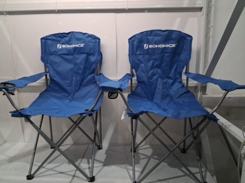 2PK SONGMICS Folding Camping Chairs with Cup HolderS - 330 lb Cap - blue image 3
