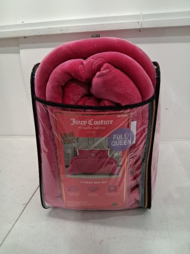 4PC juicy couture Embossed Plush Crown Comforter Set - queen - Hot pink image 4