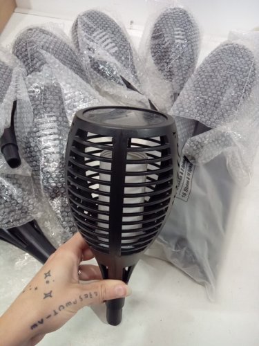 8PK LED Flickering Flame Garden Solar Light Torch - BLACK image 4