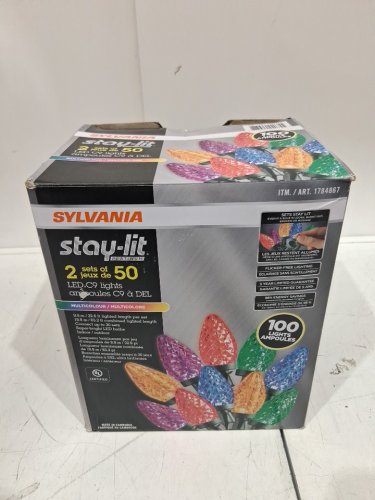 2PK SYLVANIA STAY-LIT PLATINUM LED C9 LIGHTS - 33FT (EACH) - GREEN/MULTICOLOURED (MODEL: 1784867) image 2