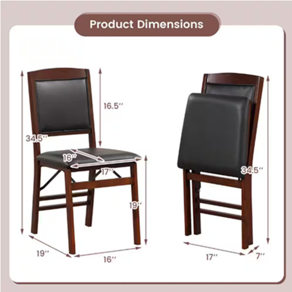 2PK Costway Foldable wooden Dining Chairs with padded seats - 19" x 34.5" x 17" - Brown/Black (Model: JV10980BN) image 2