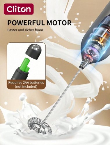 2PC Cliton Battery Powered Milk frother with stainless steel stand - Black image 2