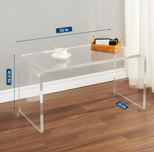 Acrylic U-Shaped Coffee End Table - 32" x 16.3" x 15.8" - Transparent Clear (Model: YKB003U) image 2