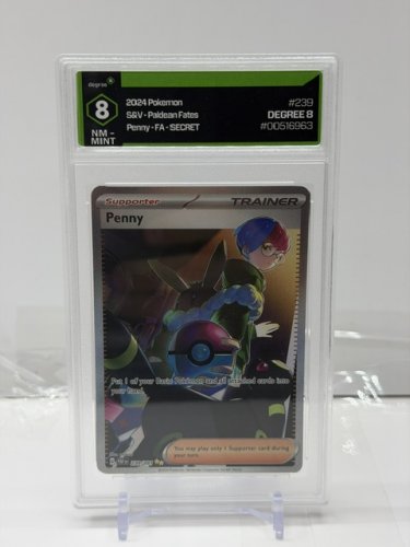 DEGREE GRADED 8 NM-MINT 2024 POKEMON S&V PALDEAN FATES PENNY FA SECRET TRAINER CARD #239/091 image 2