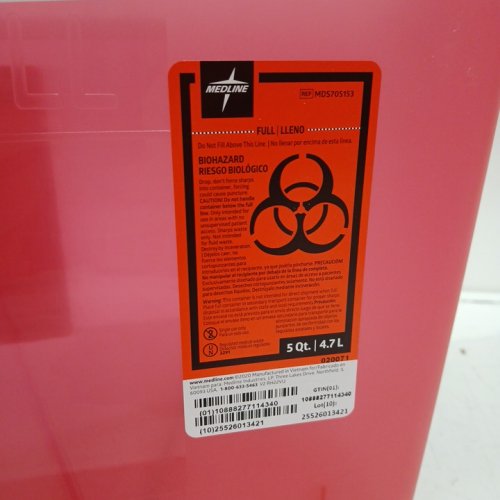 medline horizontal drop sharps disposal container - 5qt - red (model: md5705153) image 3