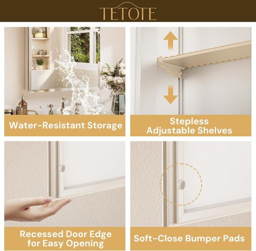 tetoe Soft Closing Tempered Glass medicine cabinet - 48" x 32" - silver image 3