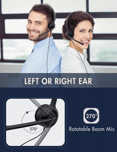 MPOW Single Sided Wired USB Headset with microphone - Black (Model: BH323A)) image 3