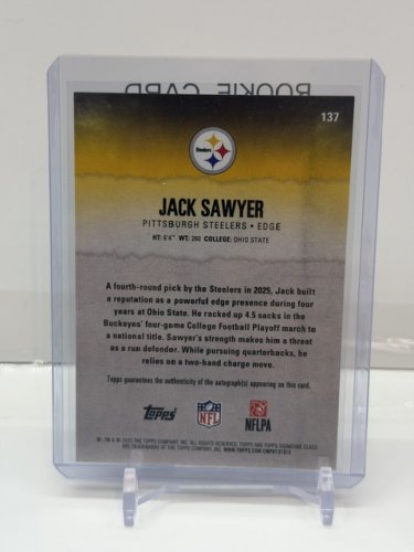 SIGNED JACK SAWYER ROOKIE CARD - TOPPS CHROME ROUND 4 PICK 21 STEELERS CARD image 2