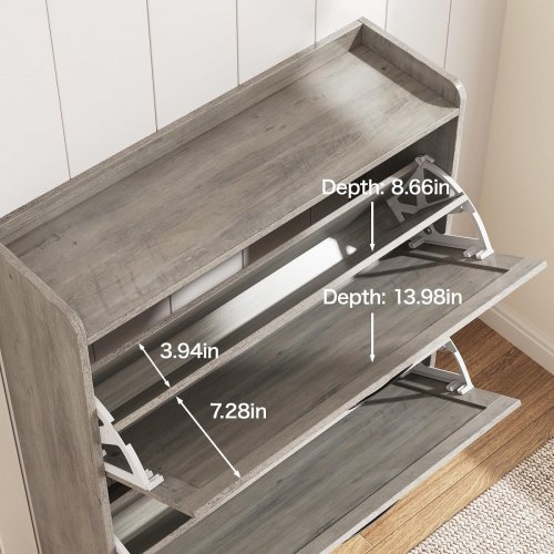 Vabches Shoe Storage Cabinet -  39.8" x 31.4" x 9.4" - Grey image 2