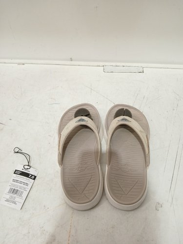 womens columbia boatside leather flipflop - size 7 - white/light brown image 3