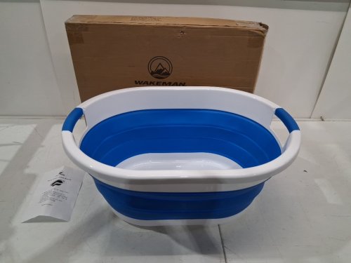 WAKEMAN Collapsible Multipurpose Plastic Bin, Hamper, or Ice Bucket - 39L - WHITE/BLUE (MODEL: 75-CMP1136) image 3