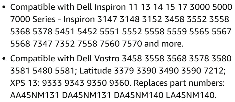 coreykin Laptop Charger Compatible with Dell Inspiron - 65W - BLACK (MODEL:la65ns2-01) image 2